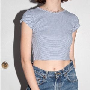 light blue and white striped crop top tee